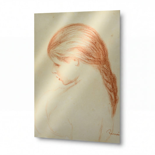 Obraz Pierre-Auguste Renoir — Profile of a Young Girl — umělecký kovový obraz s vysokým leskem — umělecký kovový obraz s vysokým leskem