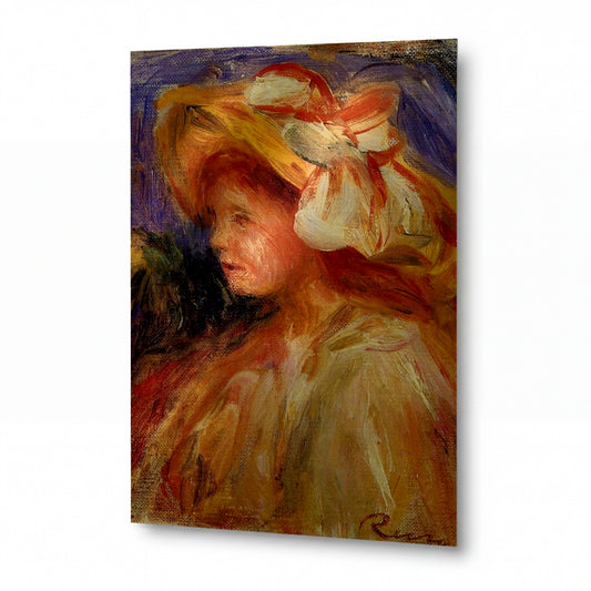 Obraz Pierre-Auguste Renoir — Profile of a Young Woman in a Hat — reprodukce na kovovém panelu s vysokým leskem