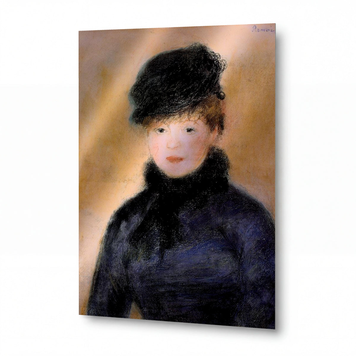 Obraz Pierre-Auguste Renoir — Žena s modrou blůzou — kovový obraz na hliníkovém panelu