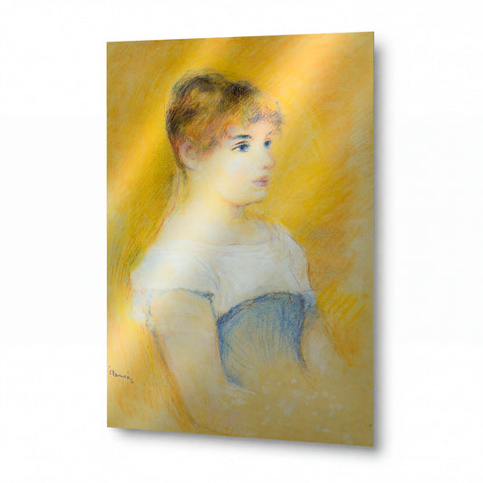 Obraz Pierre-Auguste Renoir — Young Girl in a Blue Corset — umělecký kovový obraz s vysokým leskem