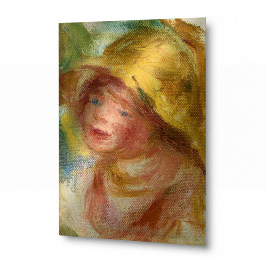 Obraz Pierre-Auguste Renoir — Young Woman in Yellow Hat — reprodukce na lesklém hliníkovém panelu