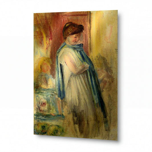 Obraz Pierre-Auguste Renoir — Young Woman Standing — reprodukce na kovovém panelu s vysokým leskem