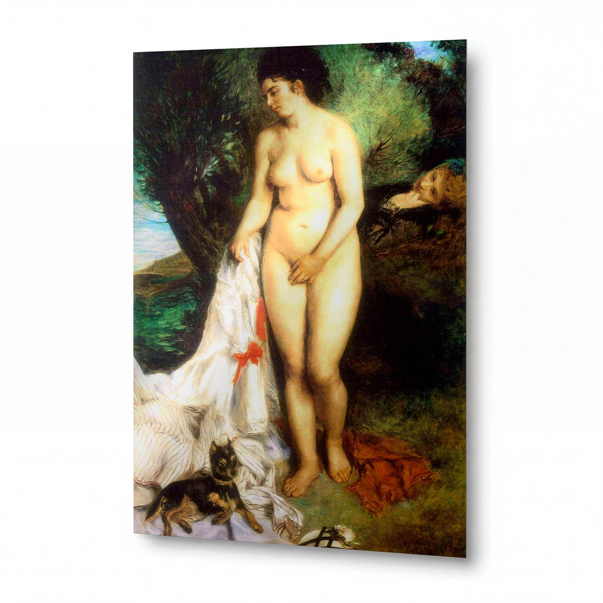 Obraz Pierre-Auguste Renoir — Koupající se žena s psem — reprodukce na lesklém hliníkovém panelu