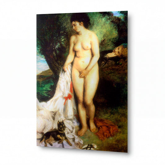 Obraz Pierre-Auguste Renoir — Koupající se žena s psem — reprodukce na lesklém hliníkovém panelu