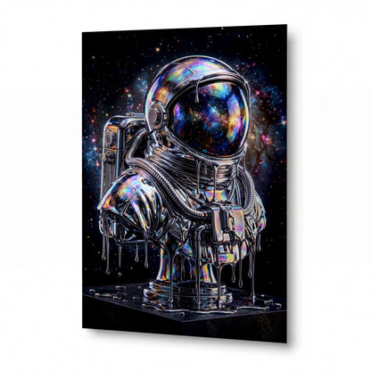 Obraz Obraz Tajemný astronaut s tekutým stříbrem — kovový obraz na hliníkovém panelu s vysokým leskem