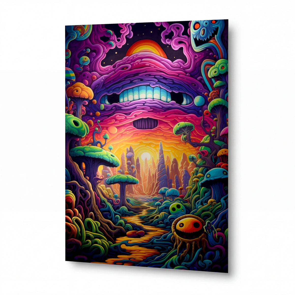 Obraz Brána do psychedelické houbaté říše — kovový obraz na hliníkovém panelu s vysokým leskem