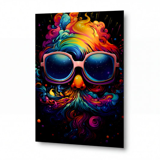 Obraz Brýle s vesmírem v barevném wirování lebky — kovový obraz na hliníkovém panelu s vysokým leskem