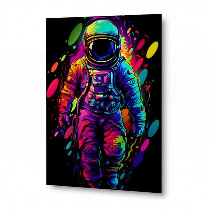 Obraz Astronaut v duhové explozi — kovový obraz na hliníkovém panelu s vysokým leskem
