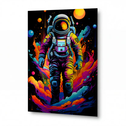 Obraz Astronaut v psychedelickém požáru kosmických barev — kovový obraz na hliníkovém panelu s vysokým leskem