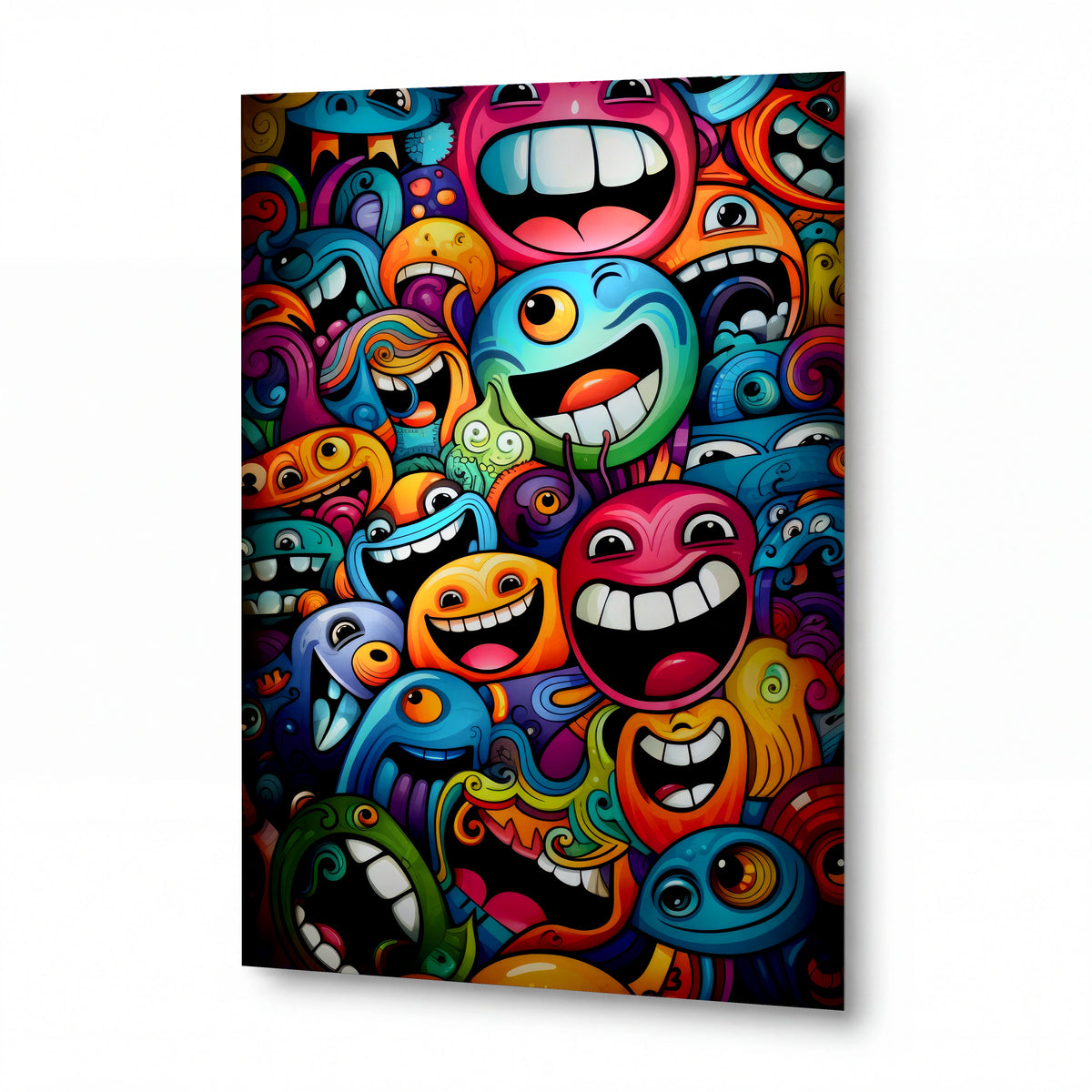 Obraz Tančící tváře v barevném víru — kovový obraz na hliníkovém panelu s vysokým leskem