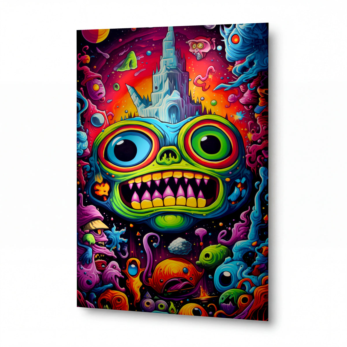 Obraz Psychedelická maska s ledovým palácem v oblacích — kovový obraz na hliníkovém panelu s vysokým leskem