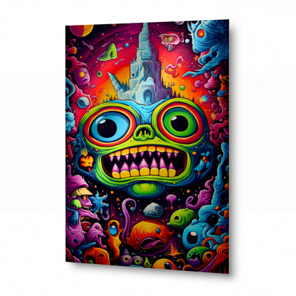 Obraz Psychedelická maska s ledovým palácem v oblacích — kovový obraz na hliníkovém panelu s vysokým leskem