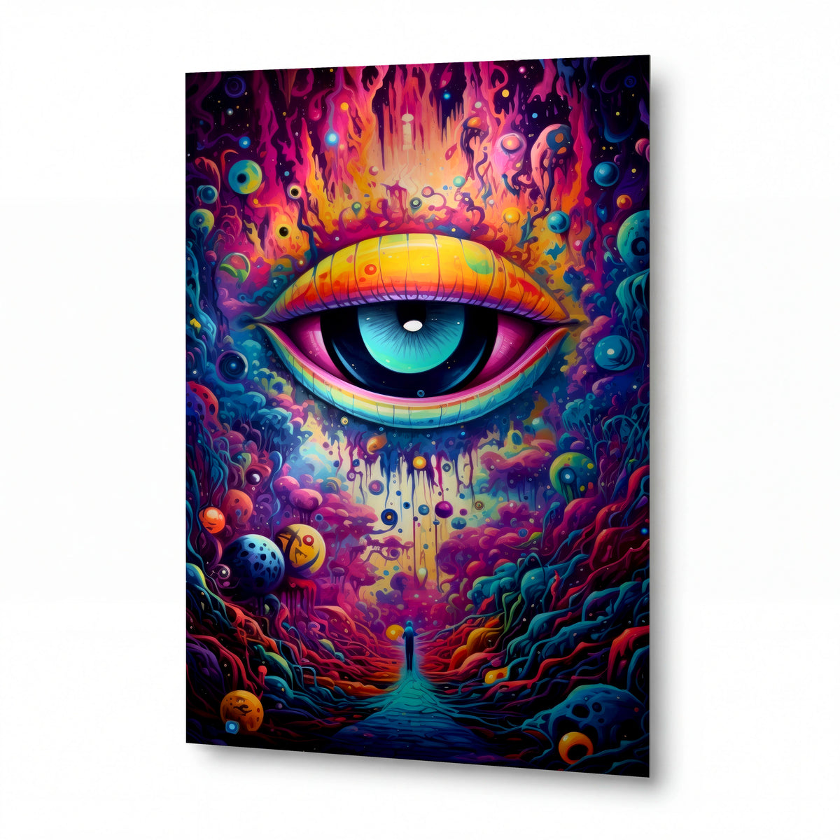 Obraz Kosmické oko nad psychedelickou cestou — kovový obraz na hliníkovém panelu s vysokým leskem