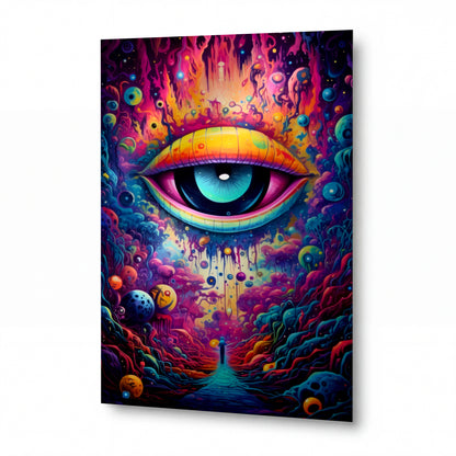 Obraz Kosmické oko nad psychedelickou cestou — kovový obraz na hliníkovém panelu s vysokým leskem