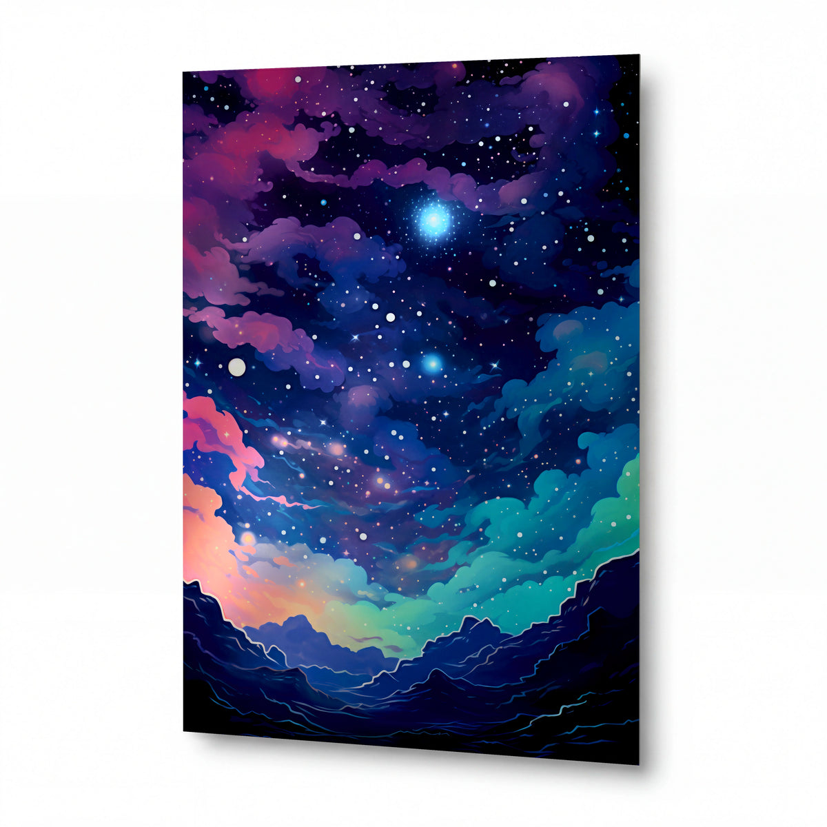 Obraz Hvězdný triptych nad vlnami vesmírných oblak — kovový obraz na hliníkovém panelu s vysokým leskem