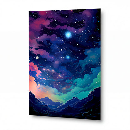 Obraz Hvězdný triptych nad vlnami vesmírných oblak — kovový obraz na hliníkovém panelu s vysokým leskem