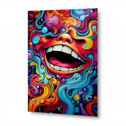Obraz Úsměv pohlcený psychedelickým vírem — kovový obraz na hliníkovém panelu s vysokým leskem