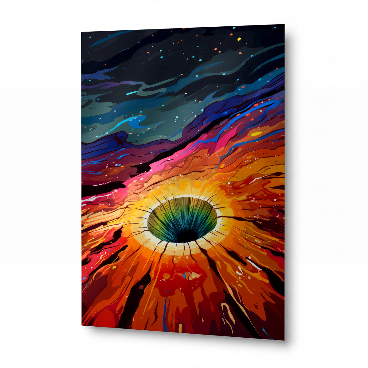 Obraz Vesmírné oko v bouři barev — kovový obraz na hliníkovém panelu s vysokým leskem