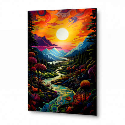 Obraz Údolí snových řek za svítání — kovový obraz na hliníkovém panelu s vysokým leskem
