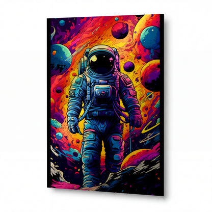 Obraz Astronaut v psychedelickém vesmírném víru — kovový obraz na hliníkovém panelu s vysokým leskem