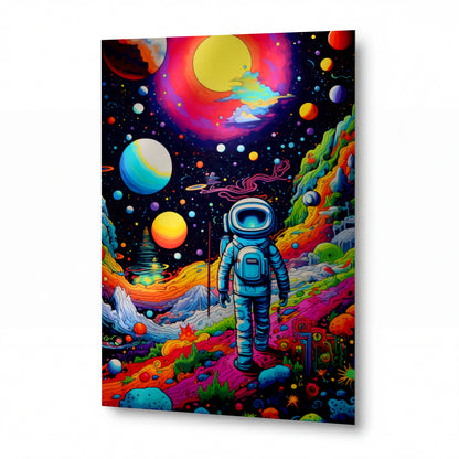 Obraz Astronaut v duhové galaxii — kovový obraz na hliníkovém panelu s vysokým leskem