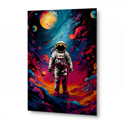 Obraz Osamělý kosmonaut v barevné mlhovině — kovový obraz na hliníkovém panelu s vysokým leskem