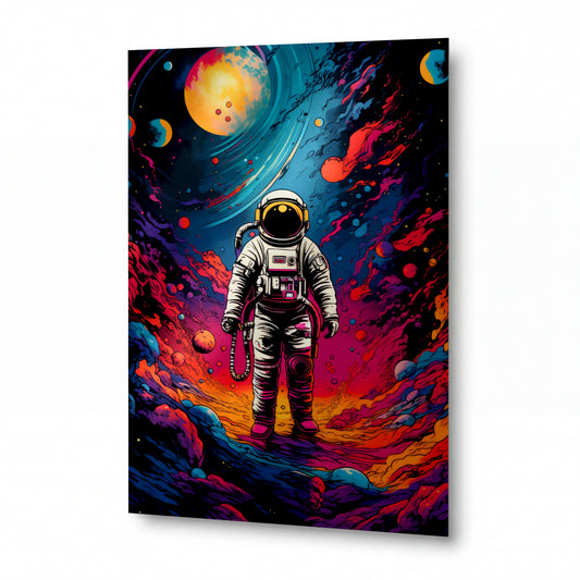 Obraz Osamělý kosmonaut v barevné mlhovině — kovový obraz na hliníkovém panelu s vysokým leskem