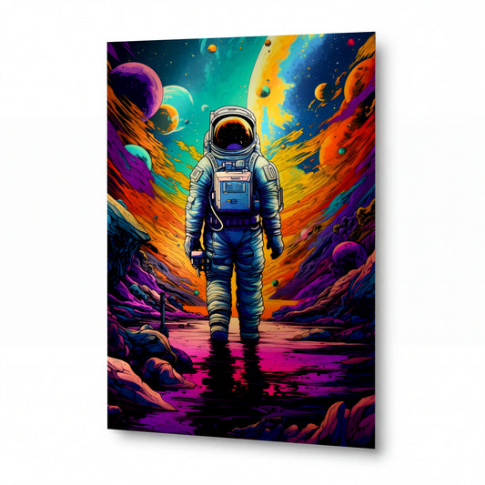 Obraz Astronaut v barvách nového světa — kovový obraz na hliníkovém panelu s vysokým leskem