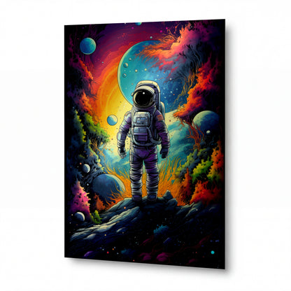 Obraz Osamělý astronaut v bráně barevných vln — kovový obraz na hliníkovém panelu s vysokým leskem