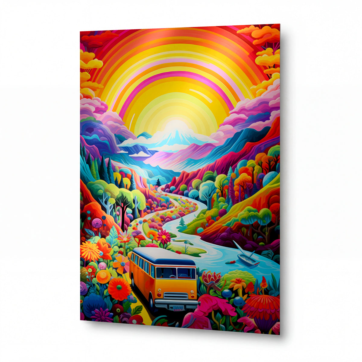 Obraz Psychedelická cesta k duhovému horizontu — kovový obraz na hliníkovém panelu s vysokým leskem