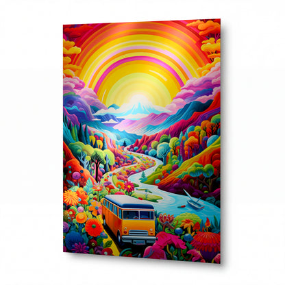 Obraz Psychedelická cesta k duhovému horizontu — kovový obraz na hliníkovém panelu s vysokým leskem