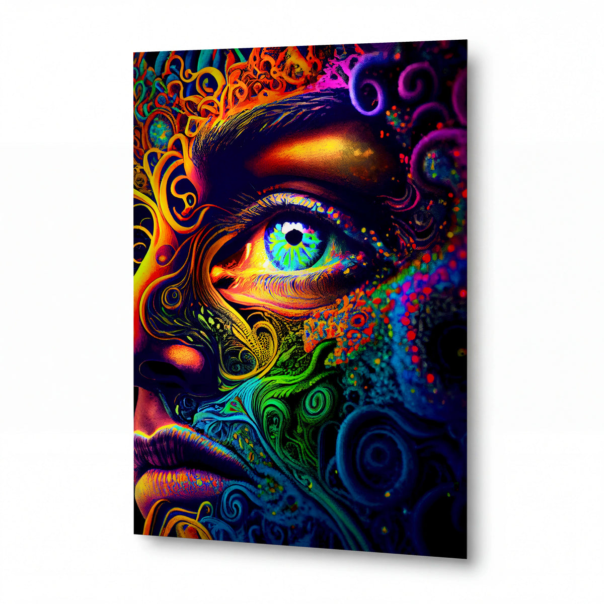 Obraz Oko v psychedelických vlnách barev — kovový obraz na hliníkovém panelu s vysokým leskem
