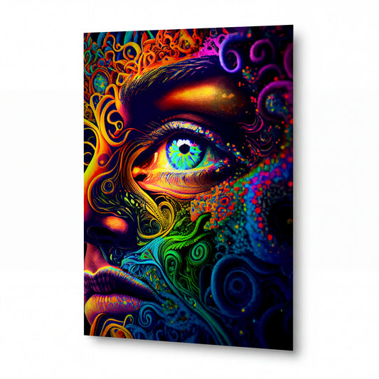 Obraz Oko v psychedelických vlnách barev — kovový obraz na hliníkovém panelu s vysokým leskem