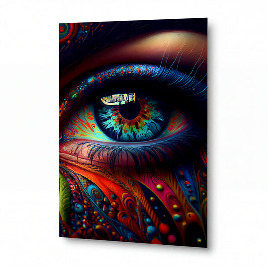 Obraz Obraz Psychedelický pohled duhovky — lesklý obraz na hliníku — kovový obraz na hliníkovém panelu s vysokým leskem