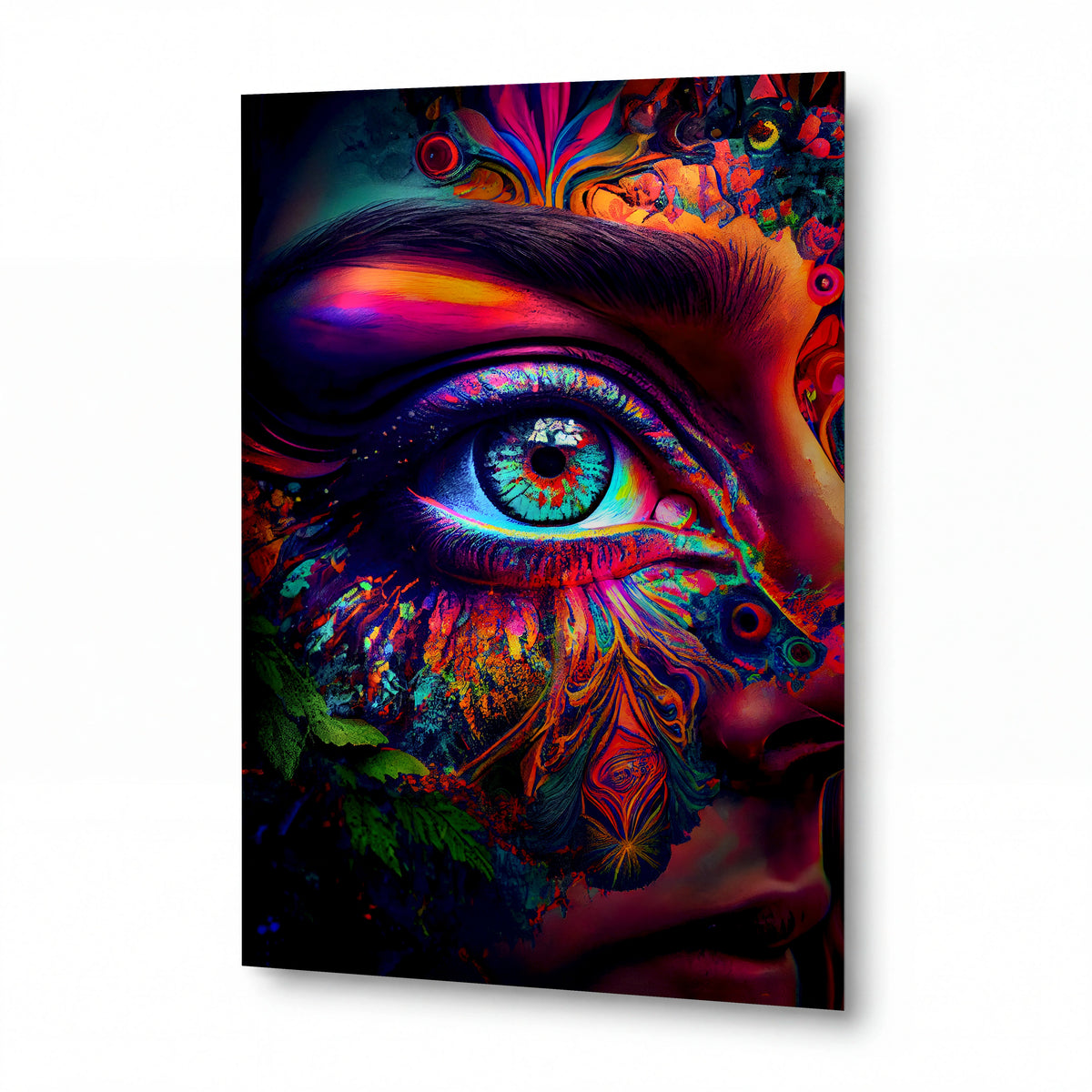 Obraz Duhový pohled s psychedelickými vlnami — kovový obraz na hliníkovém panelu s vysokým leskem
