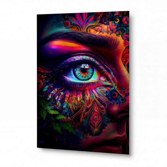 Obraz Duhový pohled s psychedelickými vlnami — kovový obraz na hliníkovém panelu s vysokým leskem