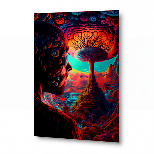 Obraz Strom v zornici s psychedelickým pozadím — kovový obraz na hliníkovém panelu s vysokým leskem
