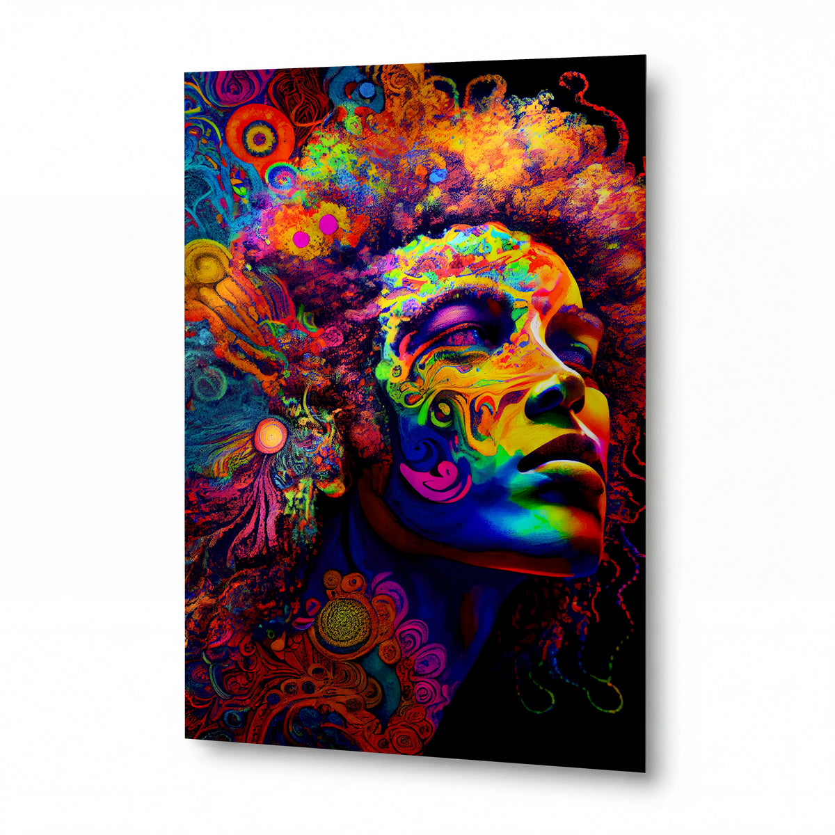 Obraz Psychedelická duše v kaleidoskopu afro spirál — kovový obraz na hliníkovém panelu s vysokým leskem