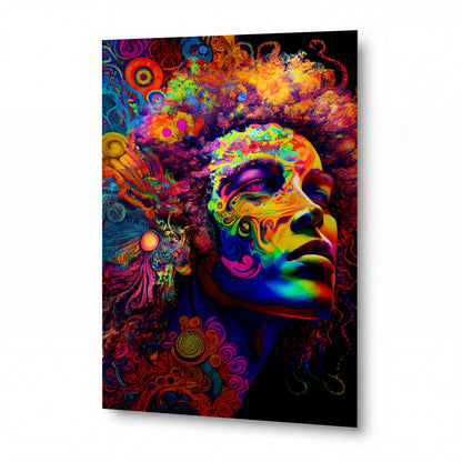 Obraz Psychedelická duše v kaleidoskopu afro spirál — kovový obraz na hliníkovém panelu s vysokým leskem