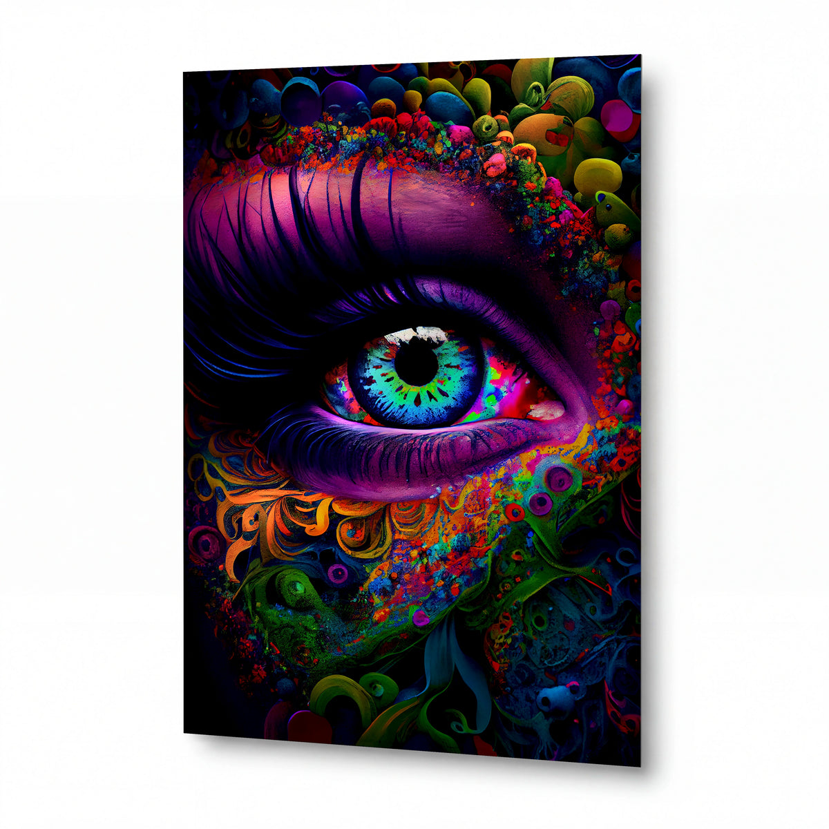 Obraz Duhový pohled skrze psychedelické víry — kovový obraz na hliníkovém panelu s vysokým leskem