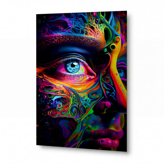 Obraz Psychedelický pohled s duhovou spirálou — kovový obraz na hliníkovém panelu s vysokým leskem