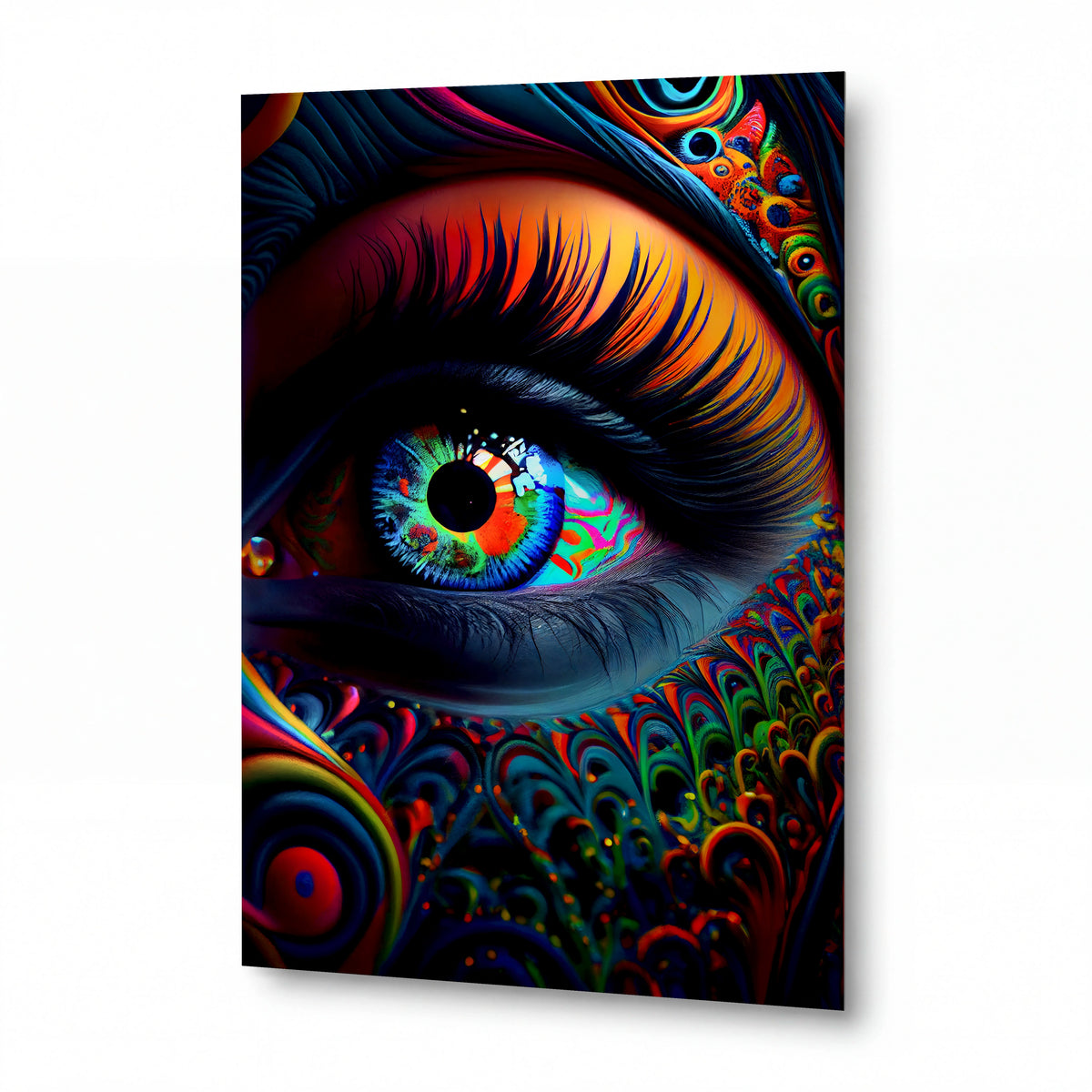 Obraz Duhový pohled z psychedelických snů — kovový obraz na hliníkovém panelu s vysokým leskem