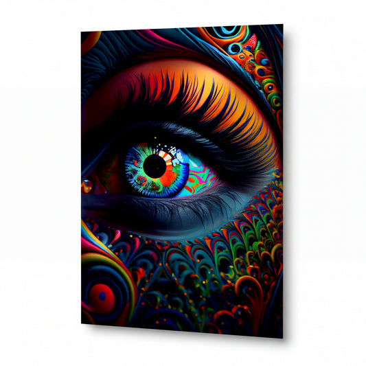 Obraz Duhový pohled z psychedelických snů — kovový obraz na hliníkovém panelu s vysokým leskem