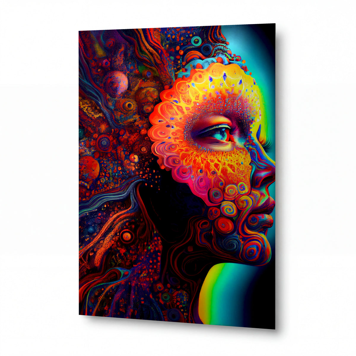 Obraz Oko ukryté v psychedelických vlnách — kovový obraz na hliníkovém panelu s vysokým leskem