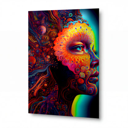 Obraz Oko ukryté v psychedelických vlnách — kovový obraz na hliníkovém panelu s vysokým leskem