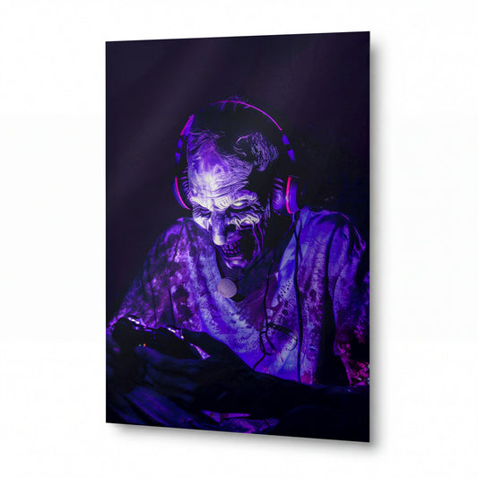 Obraz Zombie DJ v neonových sluchátkách — kovový obraz na hliníkovém panelu s vysokým leskem