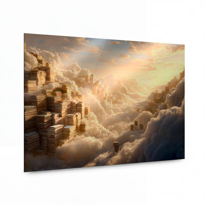 Obraz Nebeská knihovna mezi oblaky — kovový obraz na hliníkovém panelu s vysokým leskem