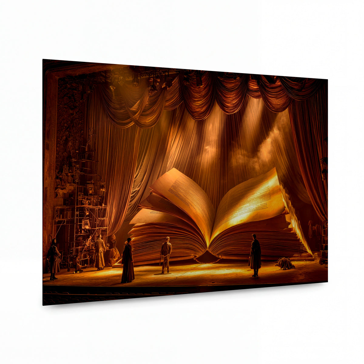 Obraz Teatrální jeviště obří rozevřené knihy — kovový obraz na hliníkovém panelu s vysokým leskem