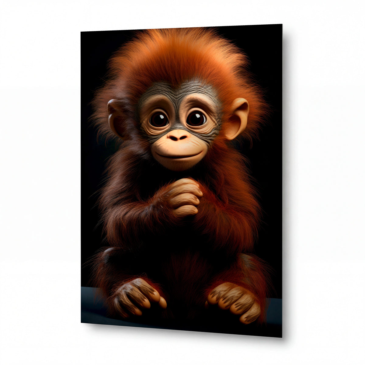 Obraz Usměvavé mládě orangutana s jiskrnýma očima — lesklý panel z hliníku
