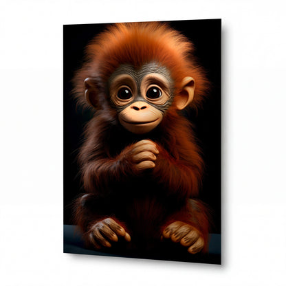 Obraz Usměvavé mládě orangutana s jiskrnýma očima — lesklý panel z hliníku